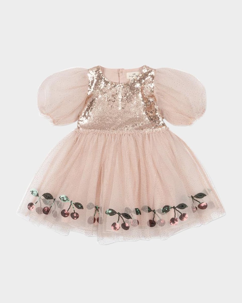 Girl's Tulle Puff Sleeve Sequin Tulle Dress, Size 18M-8